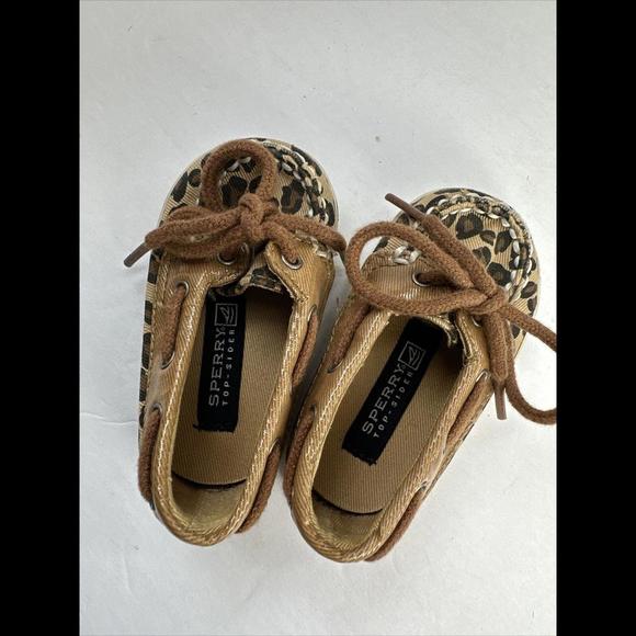 Cheetah Sperry GIRL Toddler Shoresider Jr. Leather Slip-On Boat Shoes Size 1m - Picture 4 of 5